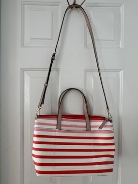Kate Spade Red & Pink Striped Tote